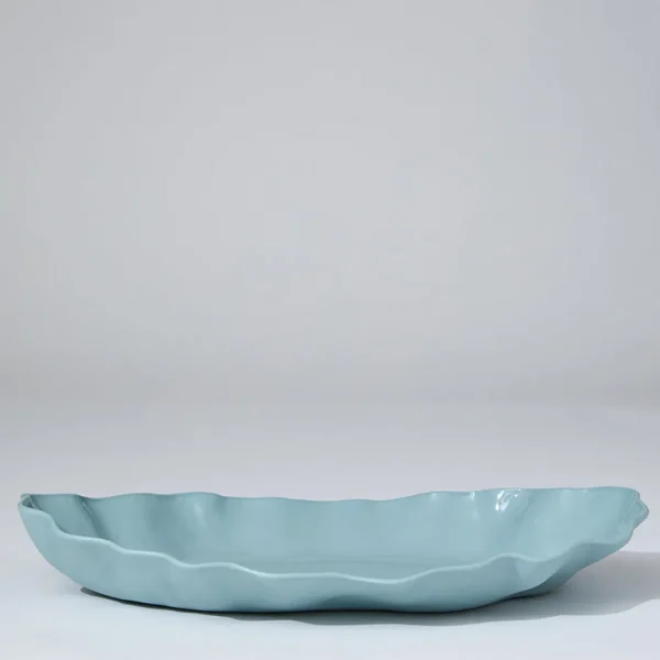 Marmoset Found Serving Platters & Trays | Ceramics | Ruffle Rectangle Platter Light Blue (XL)