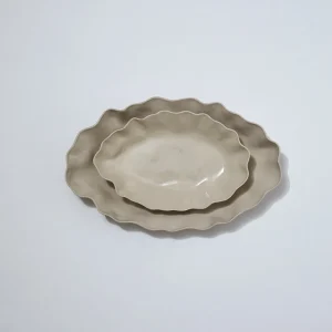 Marmoset Found Serving Platters & Trays | Ceramics | Ruffle Rectangle Platter Chalk White (XL)