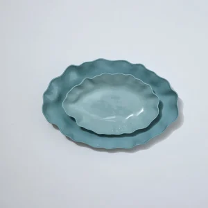 Marmoset Found Serving Platters & Trays | Ceramics | Ruffle Rectangle Platter Light Blue (M)