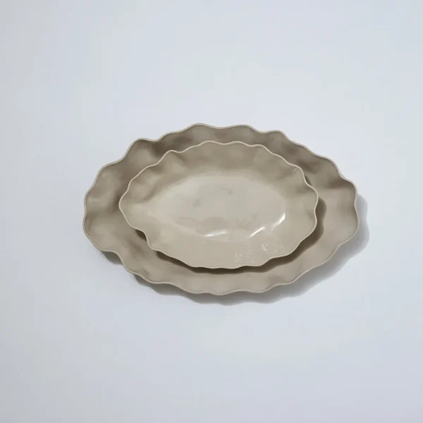 Marmoset Found Serving Platters & Trays | Ceramics | Ruffle Rectangle Platter Chalk White (XL)