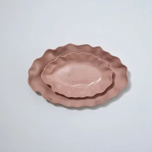 Marmoset Found Serving Platters & Trays | Ceramics | Ruffle Rectangle Platter Icy Pink (XL)