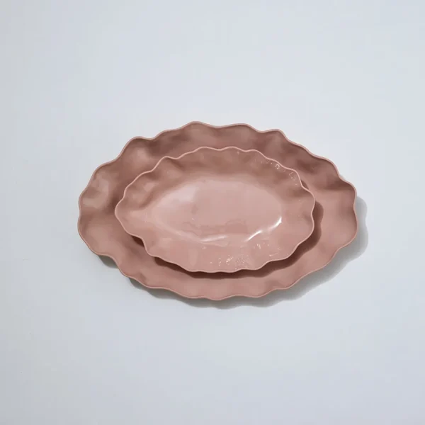 Marmoset Found Serving Platters & Trays | Ceramics | Ruffle Rectangle Platter Icy Pink (XL)