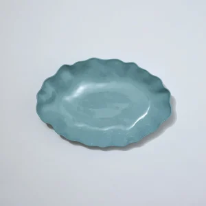 Marmoset Found Serving Platters & Trays | Ceramics | Ruffle Rectangle Platter Light Blue (XL)