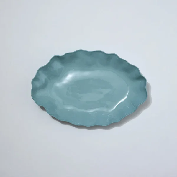 Marmoset Found Serving Platters & Trays | Ceramics | Ruffle Rectangle Platter Light Blue (XL)